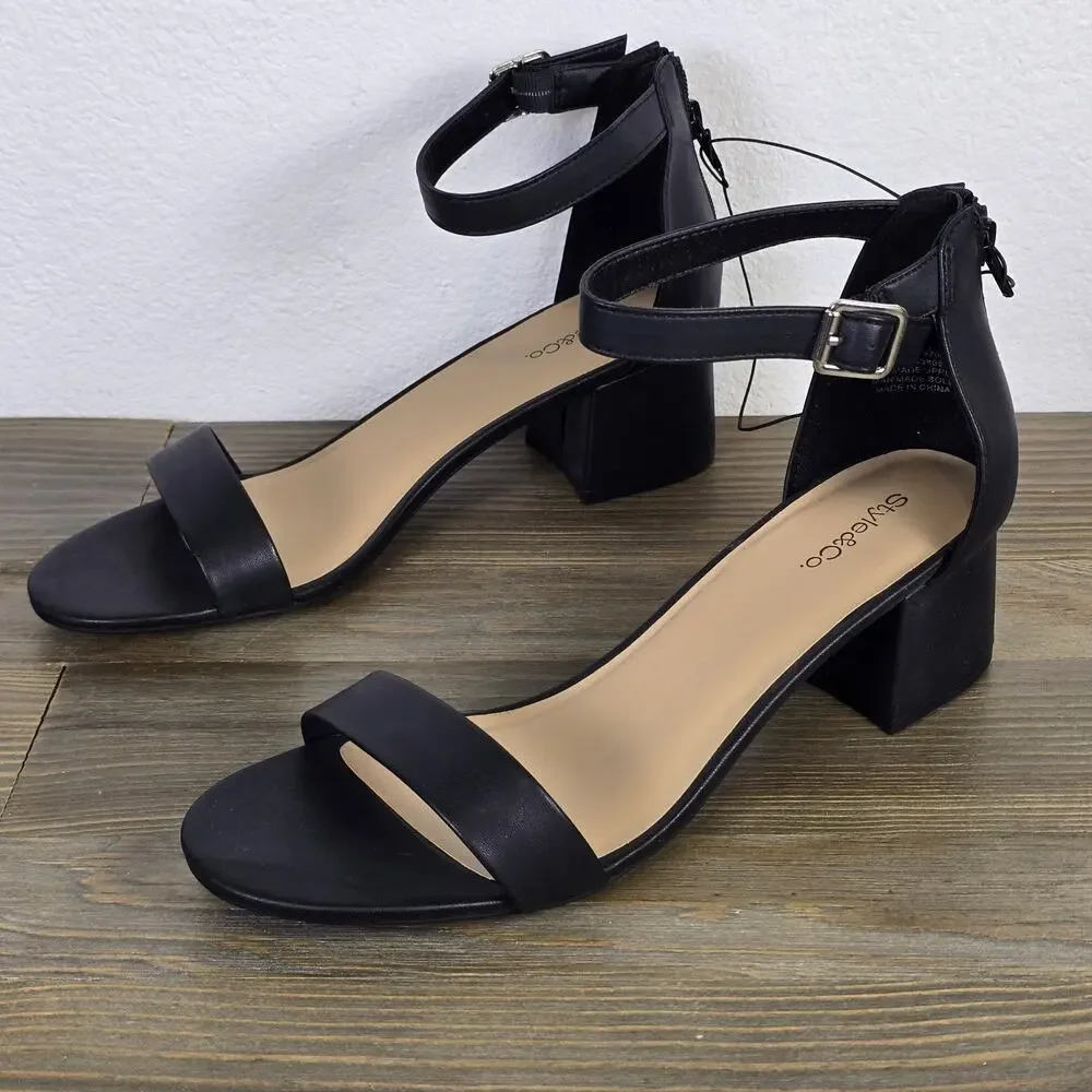Style & Co. - Janiee Block-Heel Sandals - Women's 11M Black - Faux Leather